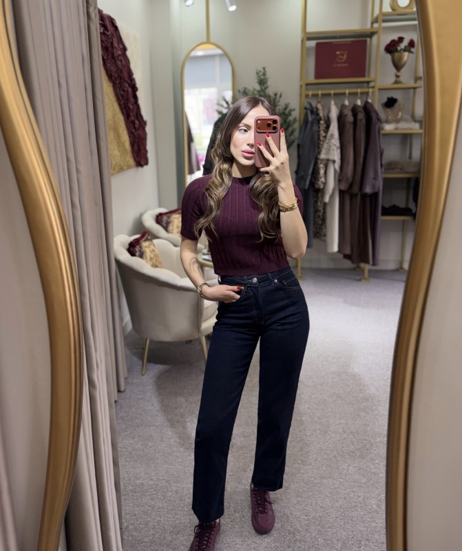 Koyu Lacivert Mom Jean